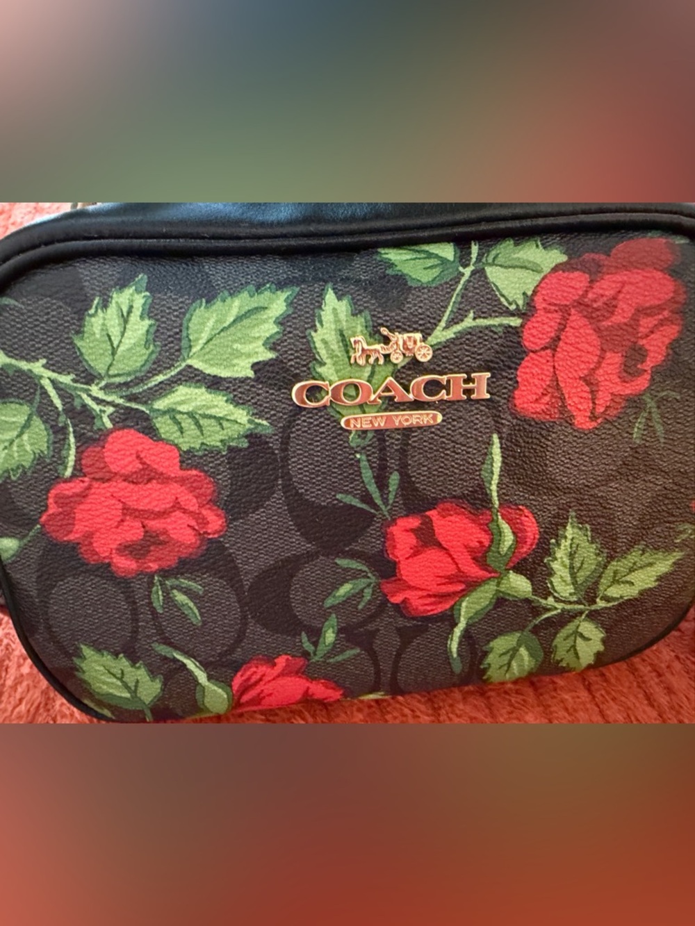 Coach Black Floral Crossbody Bag with Red Roses - Picture 13 of 15